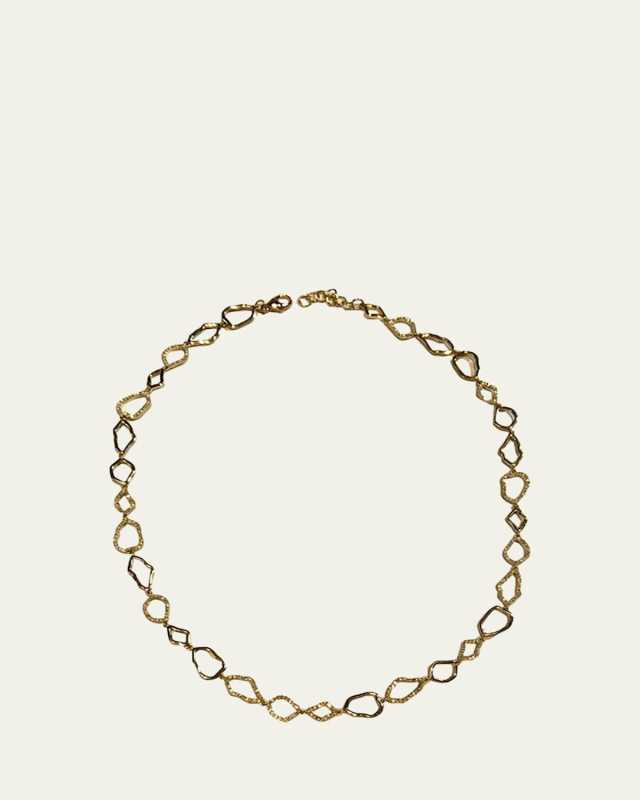 Signature KMD Micro Outline Necklace with Pave Diamonds in 18K Gold